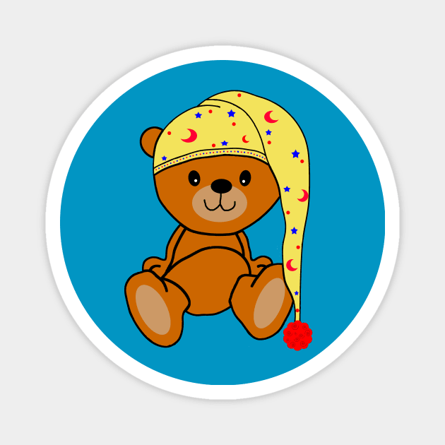 Teddy bear with sleeping cap Magnet by MarionsArt